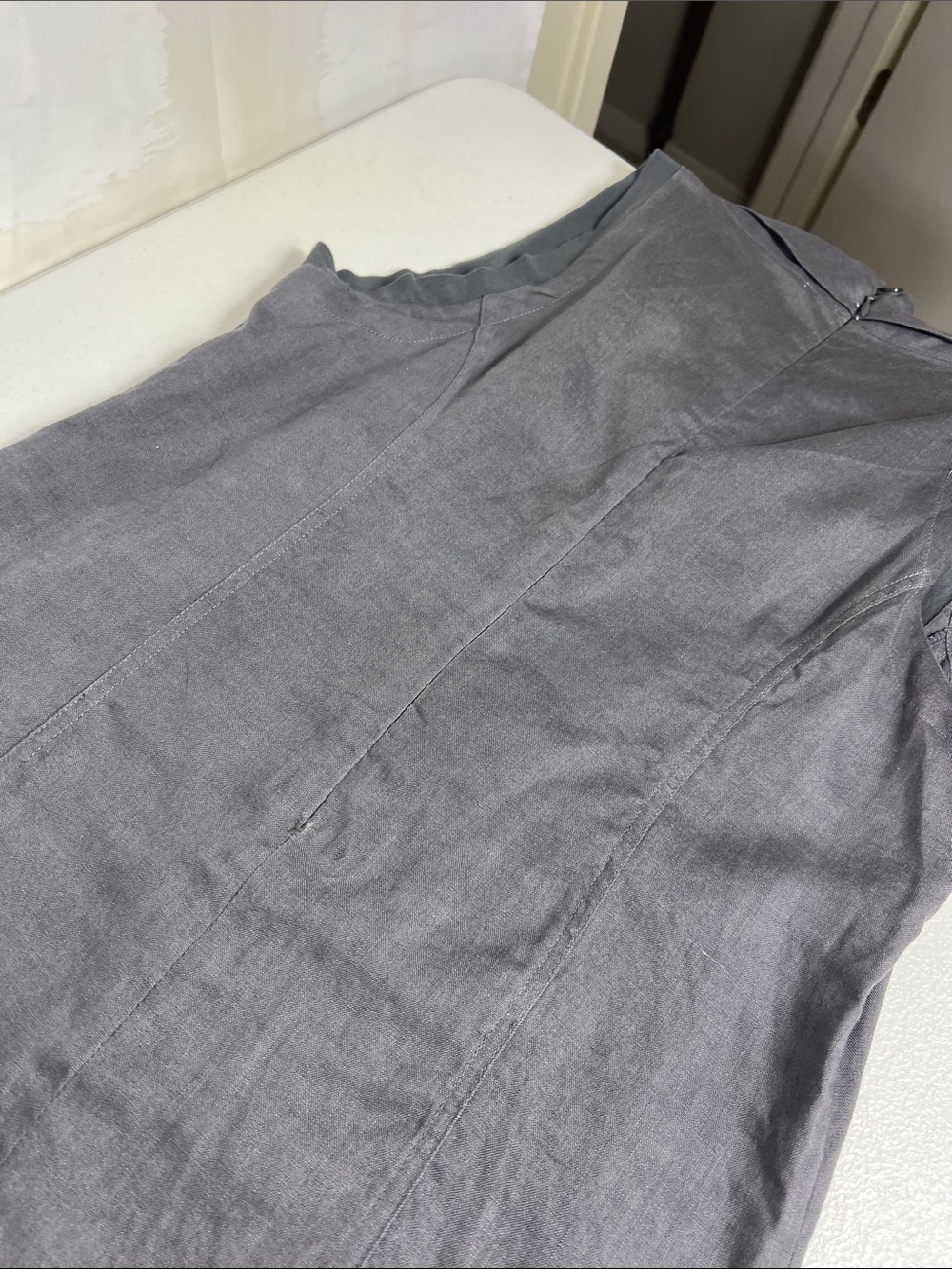 Animale Sz 8 Linen Dress Taupe/Gray Drop Waist Asymmetrical Hem Pockets - Picture 16 of 16